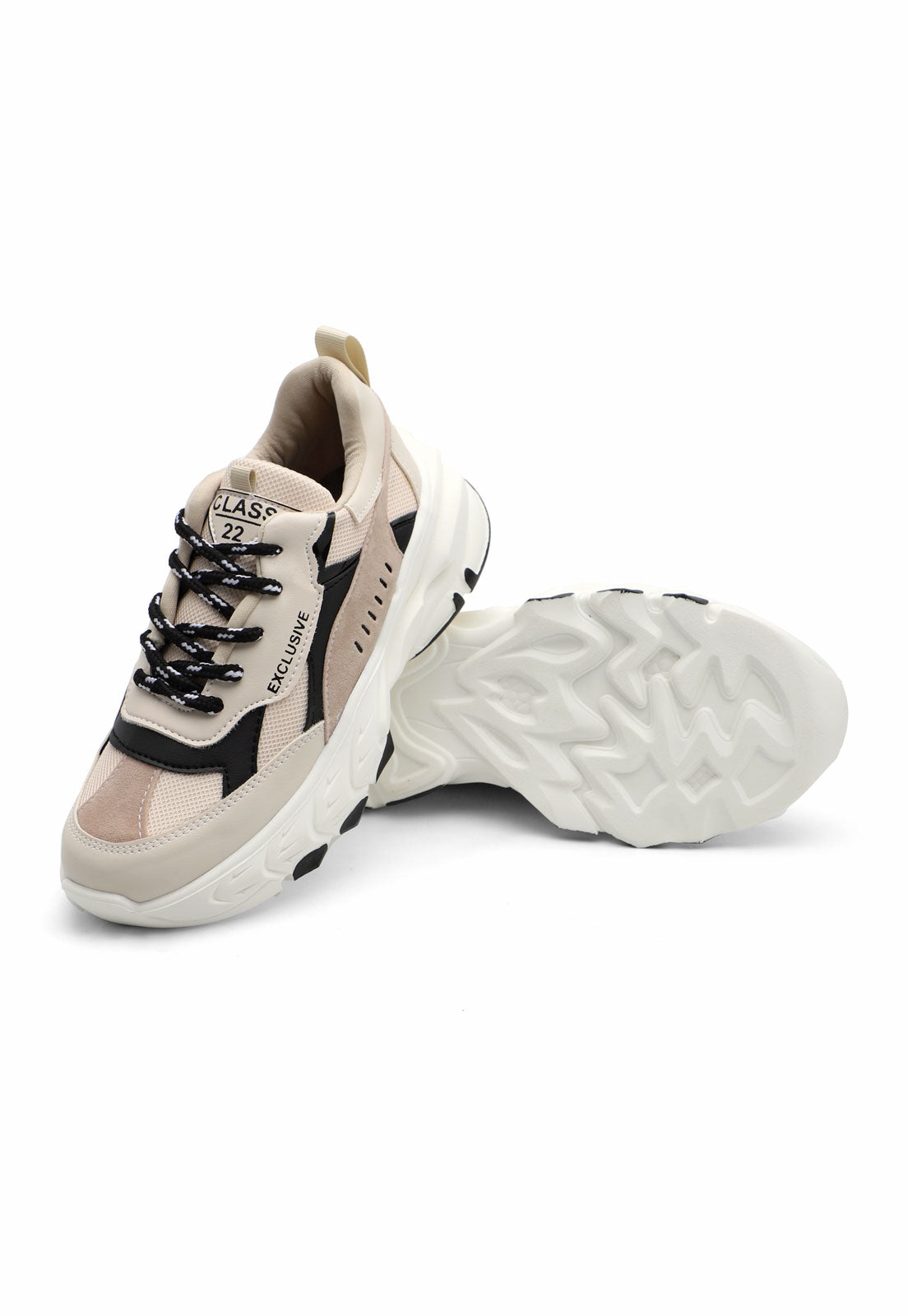 Tenis Sneakers Dama Beige-Negro Tellenzi 127