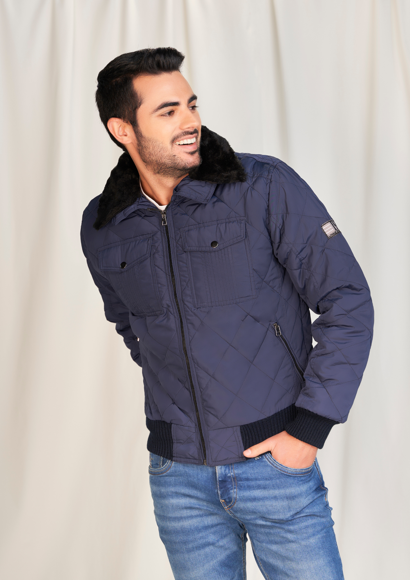 Chaqueta Hombre Acolchada impermeable cuello Ovejero Tellenzi Aros Azul