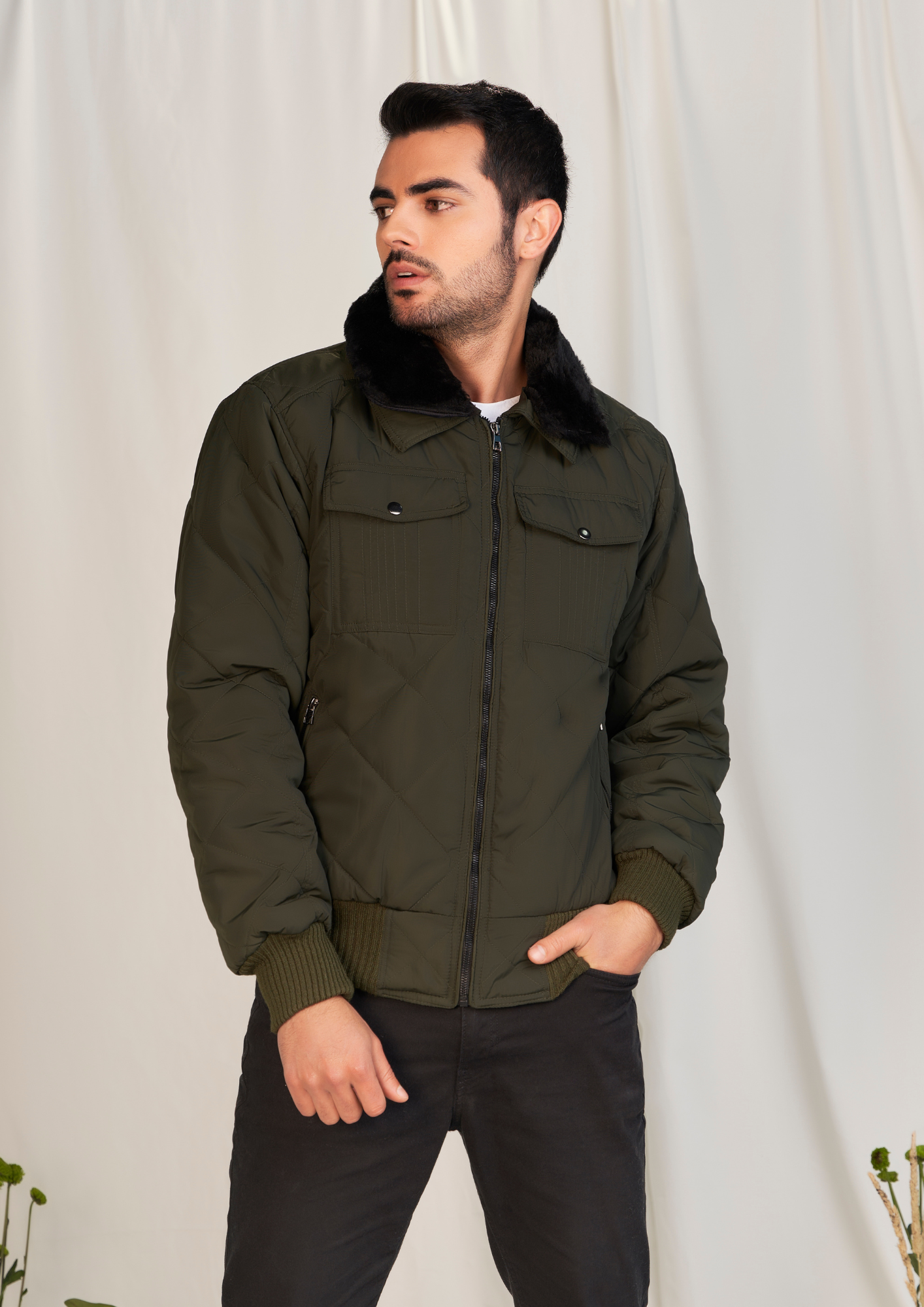Chaqueta Hombre Acolchada impermeable cuello Ovejero Tellenzi Aros Verde