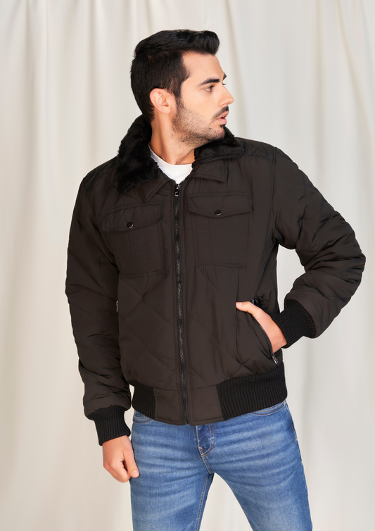 Chaqueta Hombre Acolchada impermeable cuello Ovejero Tellenzi Aros Negro
