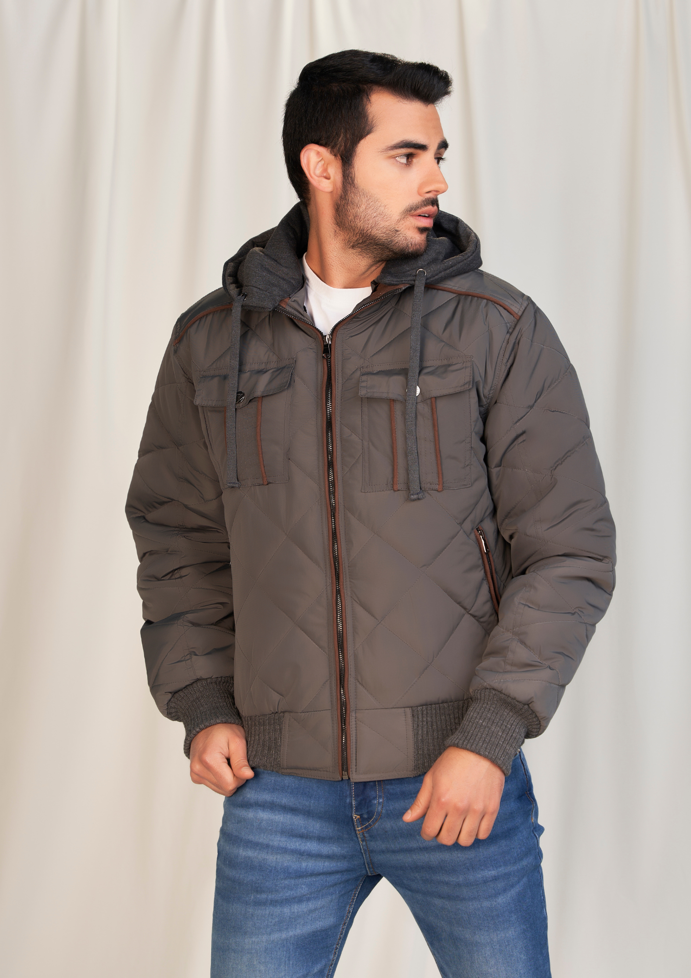 Chaqueta Hombre acolchada impermeable con capota  Tellenzi 2043 Gris